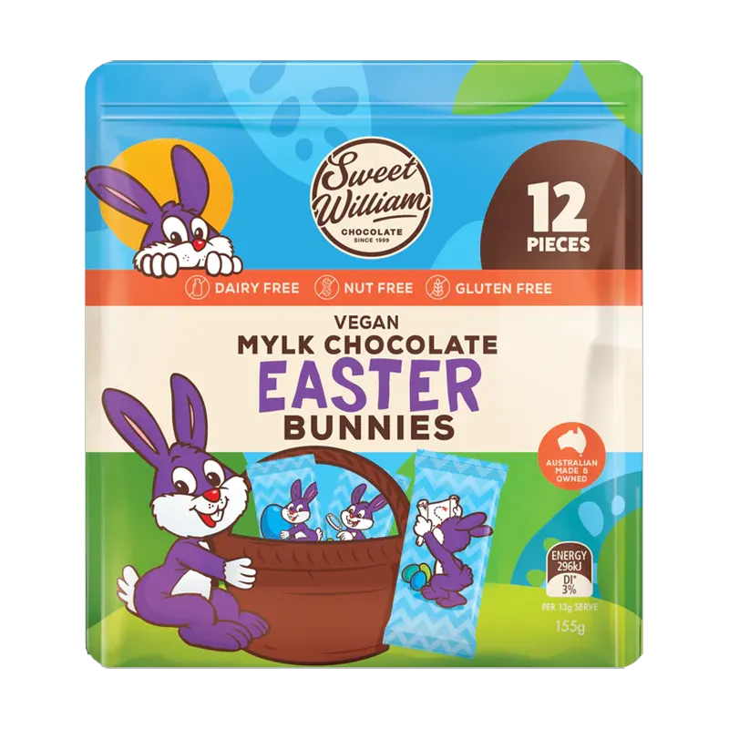 Sweet William, Easter Bunnies, Vegan Chocolate, Multipack (V/DF/GF), 155g - Healthy Snacks NZ