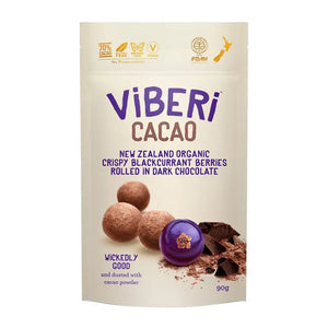 VIBERI, Organic Chocolate Rolled Blackcurrants, Cacao 70%, 90g - Healthy Snacks NZ
