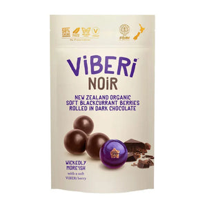 VIBERI, Organic Chocolate Rolled Blackcurrants, Cacao 58%, 90g - Healthy Snacks NZ