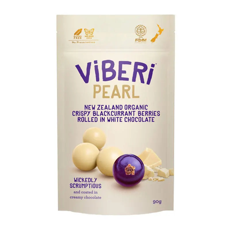 VIBERI, Organic Chocolate Rolled Blackcurrants, Pearl, 90g - Healthy Snacks NZ