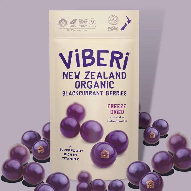 VIBERI Organic Freeze-Dried Blackcurrants (GF/DF/V), 40g - Healthy Snacks NZ