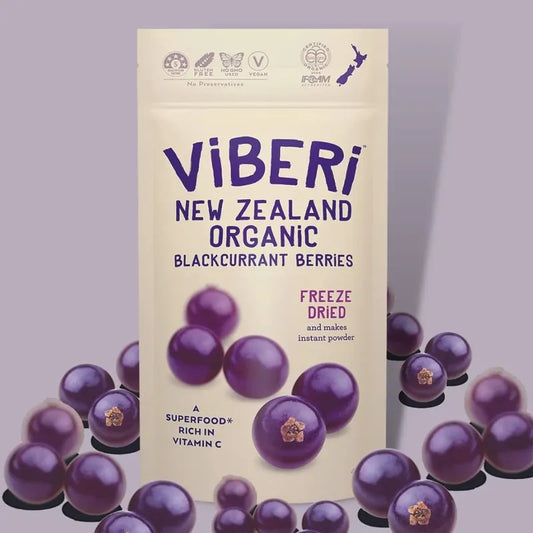 VIBERI Organic Freeze-Dried Blackcurrants (GF/DF/V), 40g - Healthy Snacks NZ