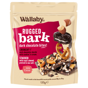 Wallaby, Dark Chocolate Rugged Bark (GF), Cookies'n Cream, 120g - Healthy Snacks NZ