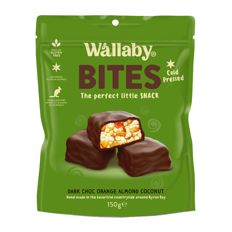 Wallaby Bites (GF), Dark Chocolate Almond Coconut, 150g - Healthy Snacks NZ