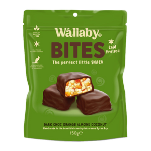 Wallaby Bites (GF), Dark Chocolate Almond Coconut, 150g - Healthy Snacks NZ