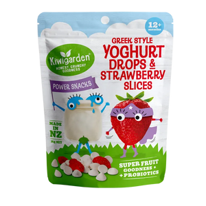 Kiwigarden, Greek-Style Yoghurt & Strawberries. Freeze-dried snack. Easy, convenient, nutritious, toddler & kids snack.