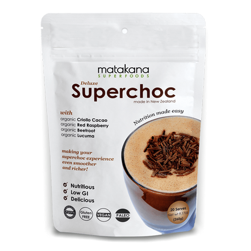 SuperChoc Hot/Cold Cacao Mix (GF/DF/V), 260g - Healthy Snacks NZ