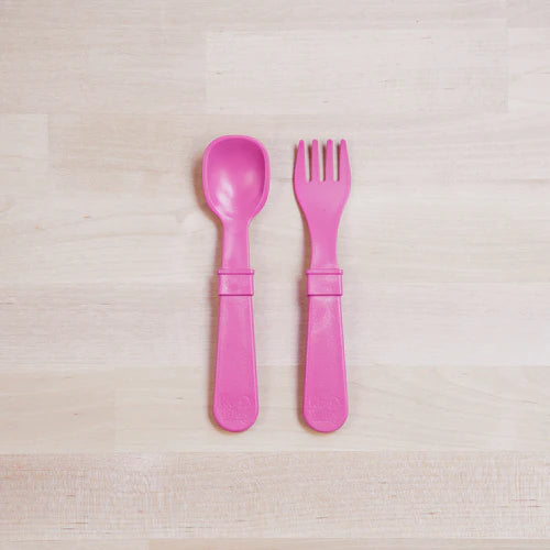 (2pc) Re-Play Utensils Bright Pink - Healthy Snacks NZ